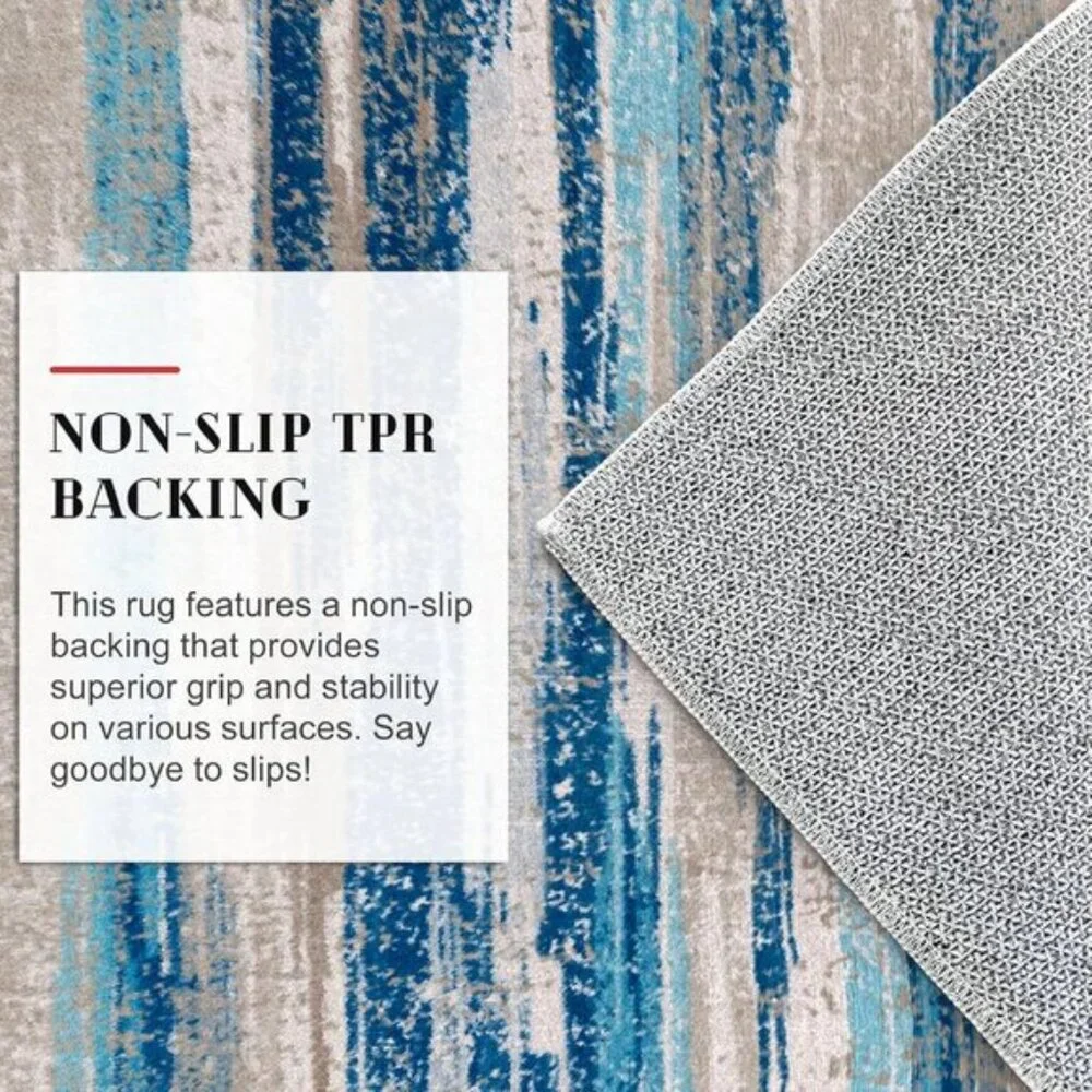 New Modern Abstract 2x3ft Entryway Rug, Washable Non-Slip Blue Faux Wool Carpet